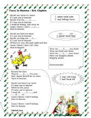 Songs: Tears in Heaven by Eric Clapt…: English ESL worksheets pdf & doc