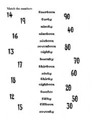 English Worksheet: Match the numbers