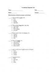 English worksheet: Vocabulary Diagnostic Test