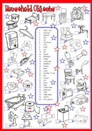 Household objects  vocabulary worksheet  house objects and appliances  editable