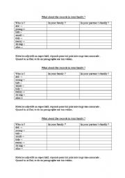 English worksheet: records in your family 
