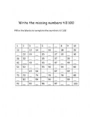 English worksheet: Fill in the missing numbers 