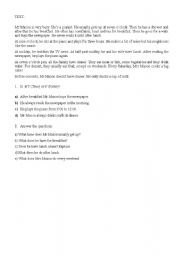 English worksheet: Text about daily routine