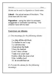 English worksheet: Idioms - Exercises