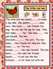 English Worksheet: the little red hen/past tense