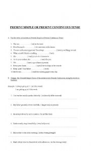 English Worksheet: Present Simple or Present Continuous Tense?