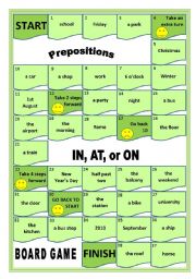 IN, AT, ON Prepositions Board Game