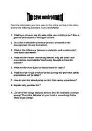 English Worksheet: adventure caving questions