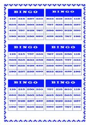 BINGO - NUMBERS (100-1,000) - ESL worksheet by flo2106