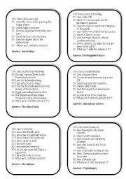 English Worksheet: Famous Places Trivia Card Game