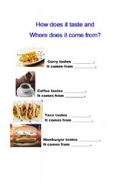 English worksheet: tastes and origins of food