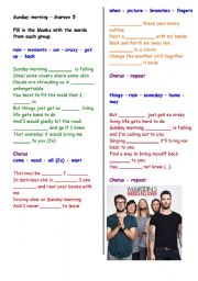 Filling in the blanks song : Sunday morning (Maroon 5) - with answer key
