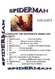 English Worksheet: CAN / CANT SPIDERMAN