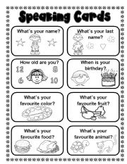 English Worksheet: 16 Speaking cards (2 pages) fully editable