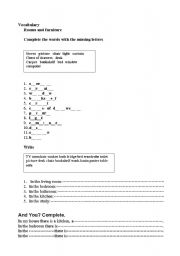 English Worksheet: Vocabulary: Rooms and furniture