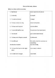 English Worksheet: Body parts. Idioms