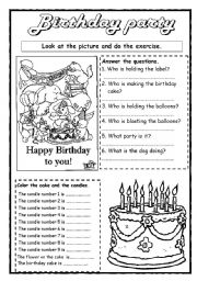 Birthday party worksheets