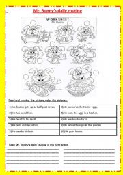 English Worksheet: Mr. Bunny s daily routine