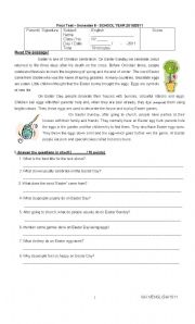 Reading Comprehension (Easter), Simple Future Tense, Homophones, Conjunctions and Vocabulary Test