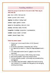 English worksheet: vocabulary worksheet