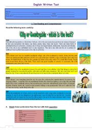 English Worksheet: Test - city or countryside - which is the best? Version 1