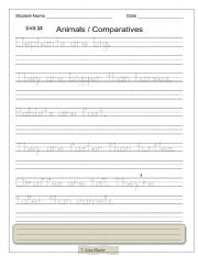 English Worksheet: Animals / Comparatives Handwriting Worksheet