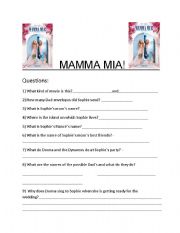 English Worksheet: Mama Mia Movie Sheet