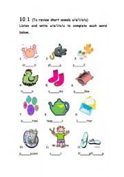 English Worksheet: review short vowels 