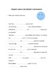 English worksheet: Present Simple or Continuous