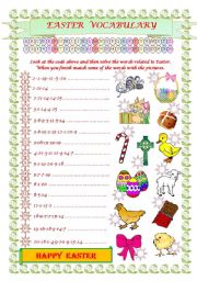English Worksheet: Easter vocabulary (editable + B&W + key)
