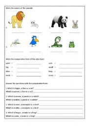 English Worksheet: Animals and Comparatives