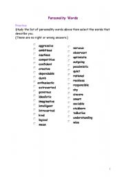 English worksheet: personality vocabulary