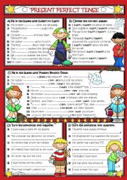 English Worksheet: PRESENT PERFECT - Negative and Question (B&W+KEY included)