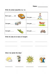 English worksheet: Means of transport and weather test