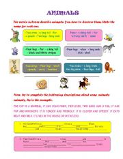 English Worksheet: Nouns & Adjectives for describing animals