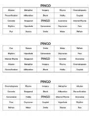 English Worksheet: Poetry Bingo: PINGO