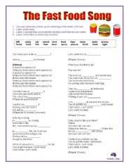 The FAST FOOD Song: cloze activity