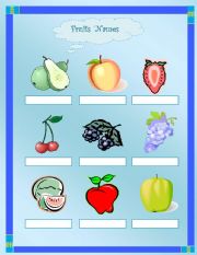 English Worksheet: Fruits Names