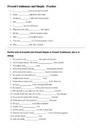 English Worksheet: Present Simple ans Present Continuous Practice