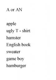 English Worksheet: A/ AN