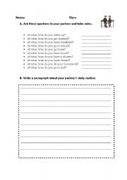 English Worksheet: time and daily routines