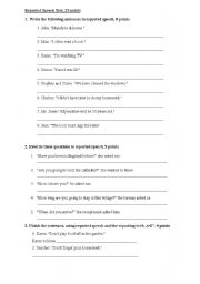 English worksheet: Reported speech test