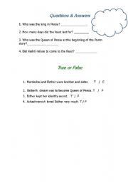 English worksheet: Purim Vocabulary Worksheet