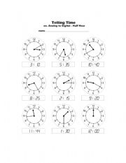 Telling the time worksheet 01