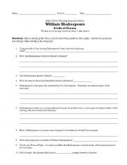 English Worksheet: Shakespeare A&E Bio DVD Worksheet