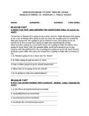 10th Grade 1 English Exam ESL Worksheet By Hatijjj