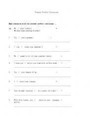 English worksheet: present perfect continous worksheet