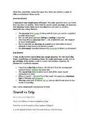 English Worksheet: TRIP VS TRAVEL VS JOURNEY