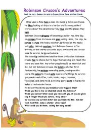 Robinson Crusoes Adventures_reading comprehension and wordsearch