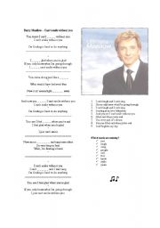 English Worksheet: Song worksheet I cans smile without you